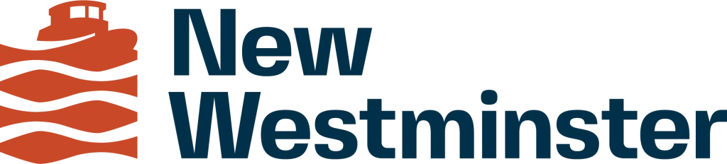 Blue text and orange tugboat logo for the city of New Westminster. Image links to their homepage.